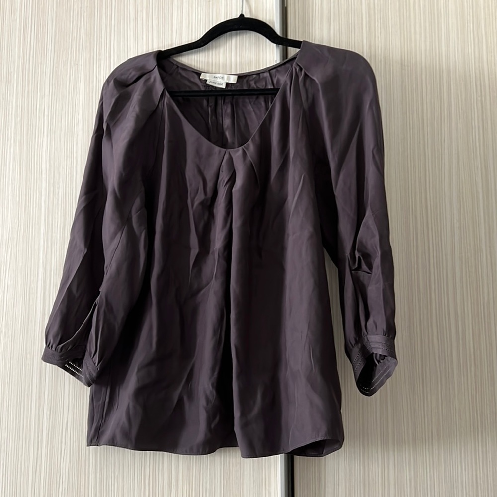 Satch Gray 100% Silk 3/4 Sleeve Top Blouse Size AUS 8/US 4 EXC